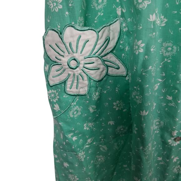 Granny Mint White Floral Pocket Vintage Housecoat Pearl Snaps Modest Lounge Wear - Picture 8 of 10